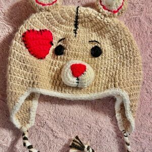 Cute Bear Crochet Hat with Red Heart